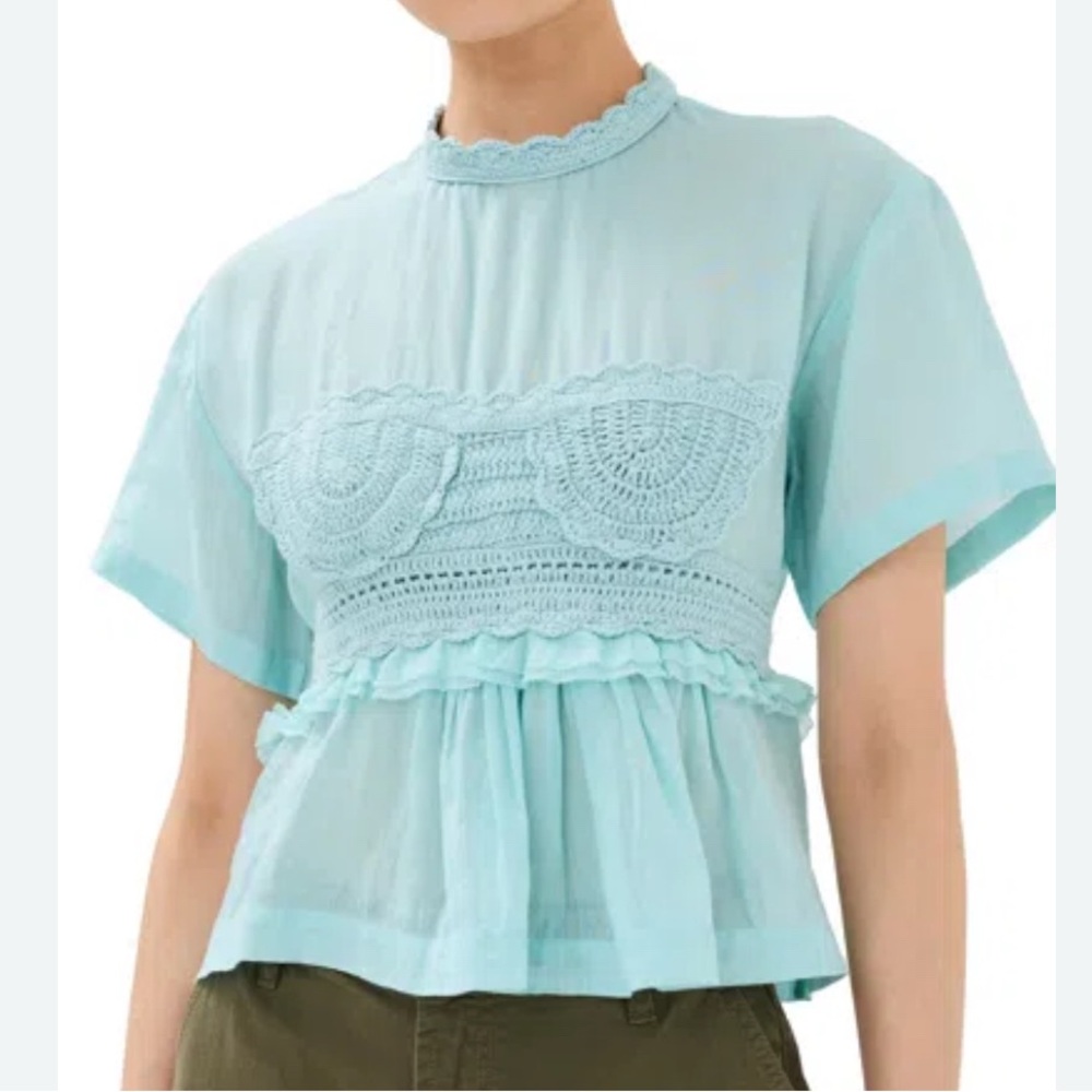 Ulla Johnson Aqua Blue Crochet Detail Women's Top